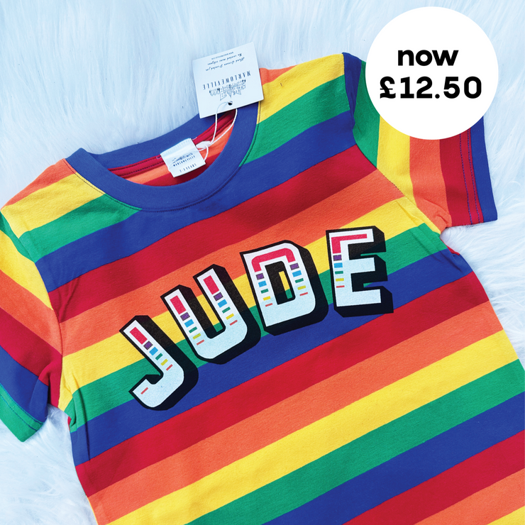 Party name (personalised) bright rainbow striped Tee