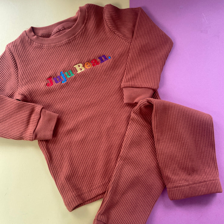 £10 Personalised embroidered Cosy loungewear Set - Ribbed