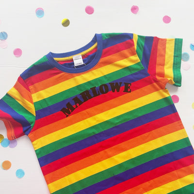 Arch name (personalised) bright rainbow striped Tee