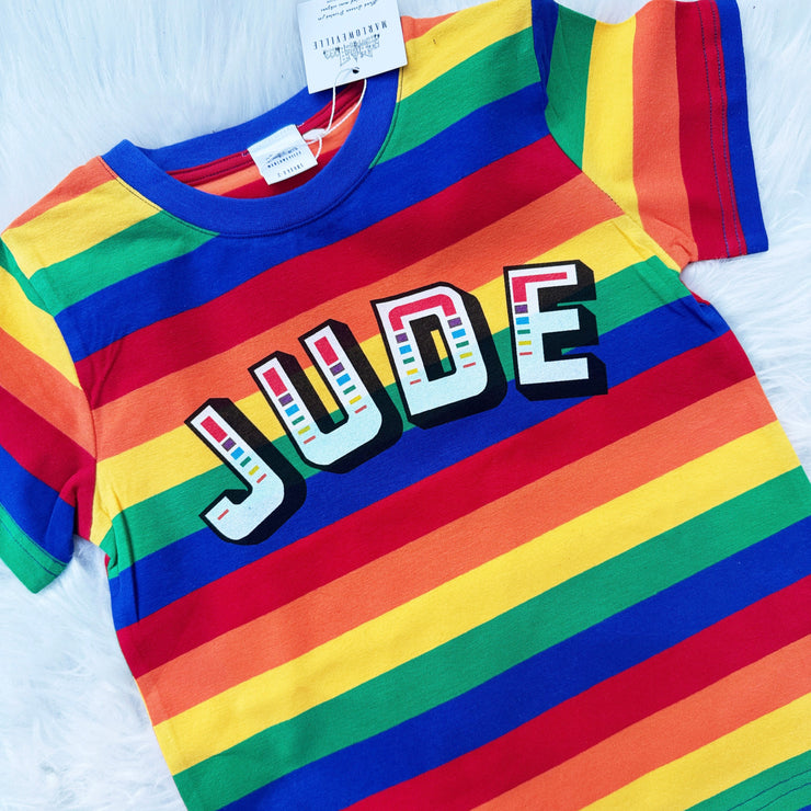 Party name (personalised) bright rainbow striped Tee