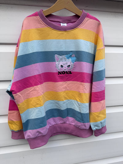 Embrodiered cat Name Rainbow Kids Jumper