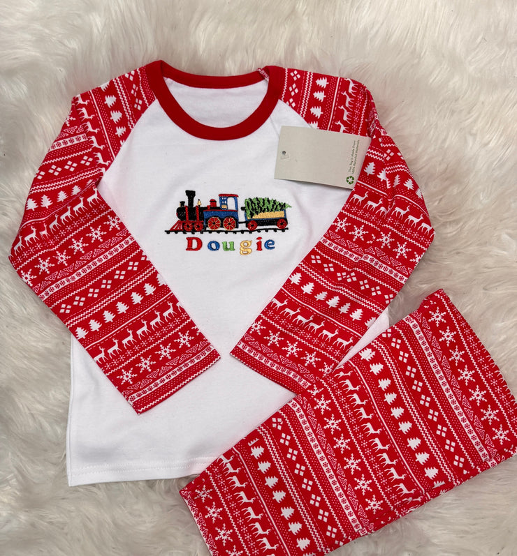 Embroidered vintage train (personalised) Kids Pyjamas