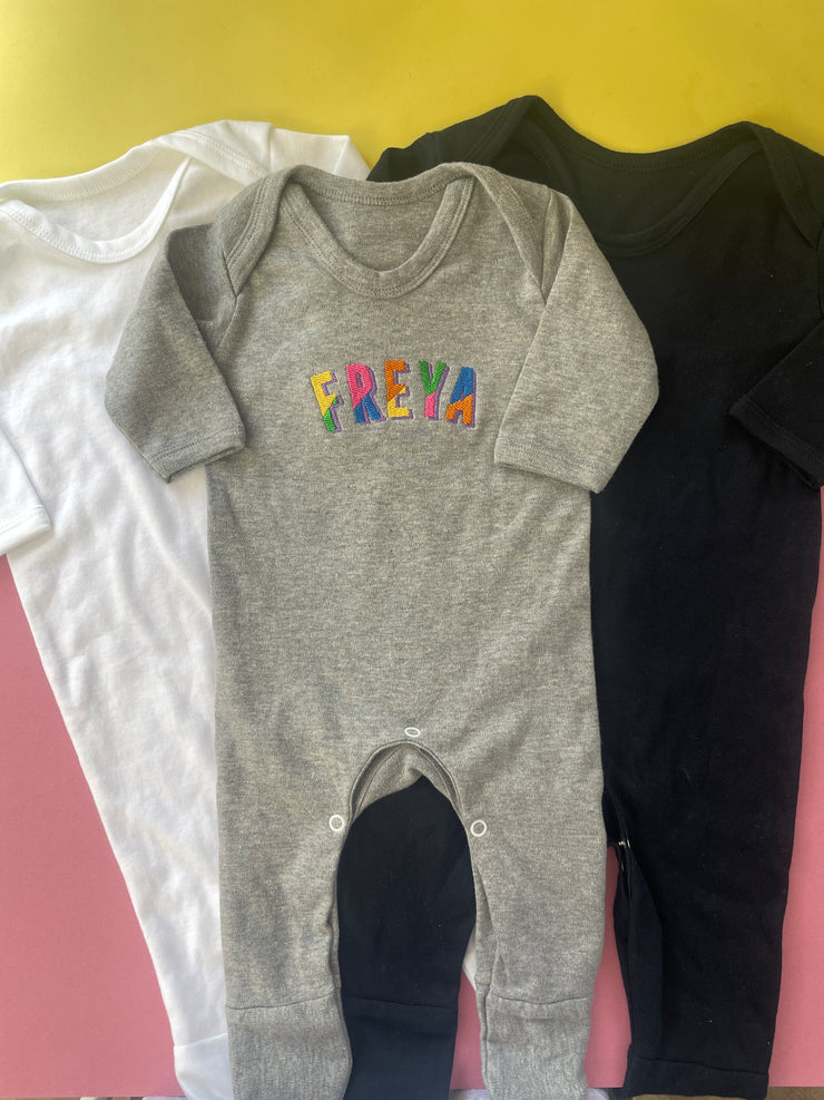 Embroidered name personalised baby romper/Sleepsuit