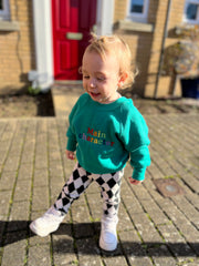 Embroidered Main Character rainbow Kids emerald sweater