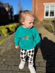 Embroidered Main Character rainbow Kids emerald sweater