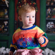 Merry and bright Christmas embroidered Rainbow Kids Jumper