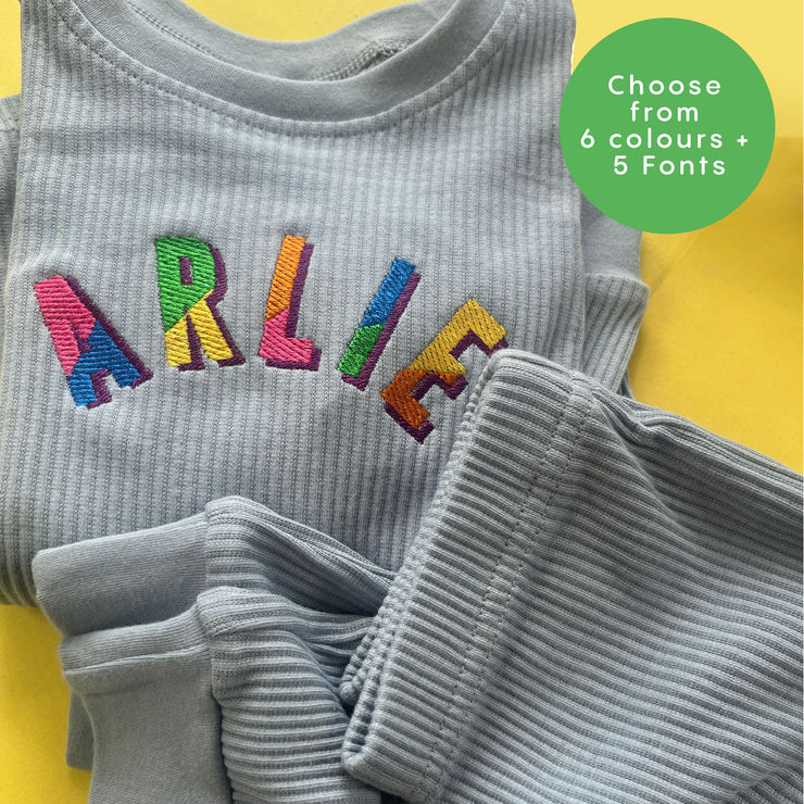 £10 Personalised embroidered Cosy loungewear Set - Ribbed