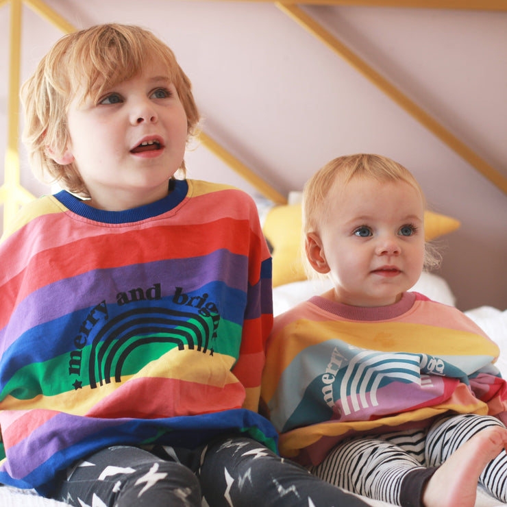 Merry and Bright Christmas Rainbow Kids Jumper