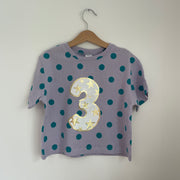 Pre-made Birthday 3 shiny star spotty tee- Size 1-2 years