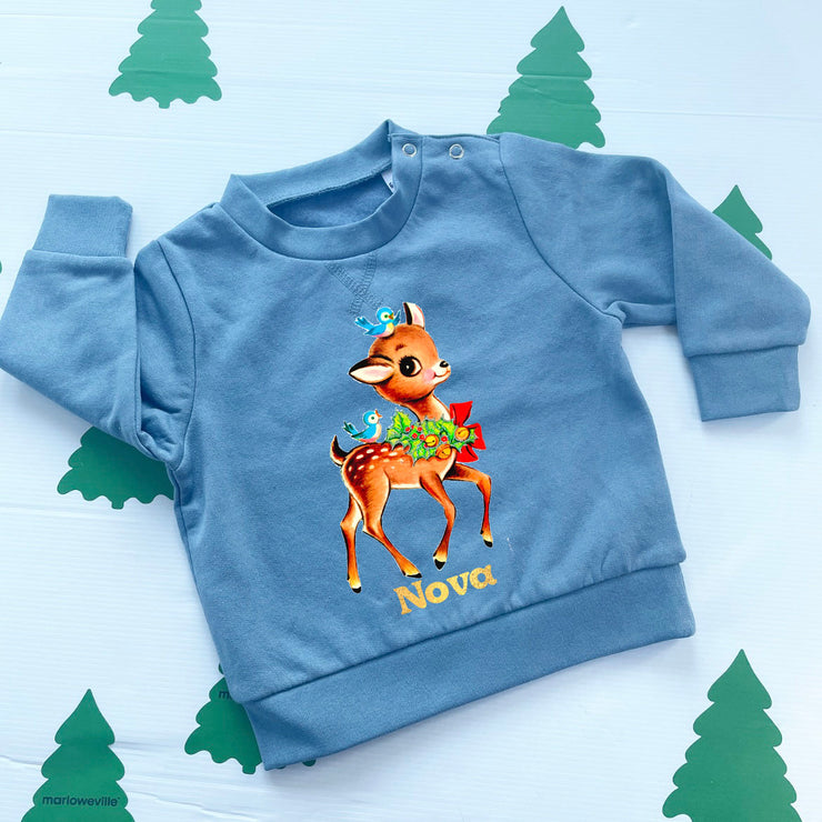 Vintage Deer (Personalised name) baby sweater/sweatshirt