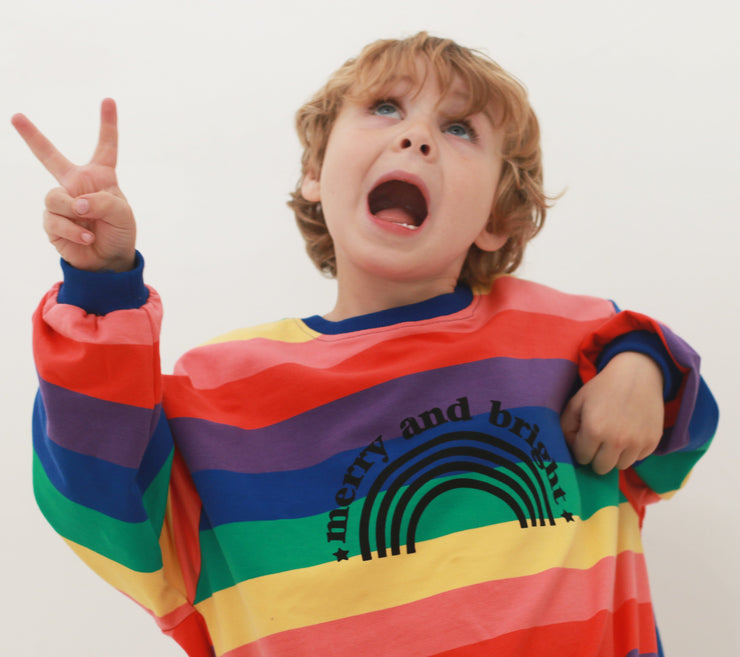 Merry and Bright Christmas Rainbow Kids Jumper