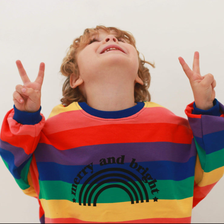 Merry and Bright Christmas Rainbow Kids Jumper