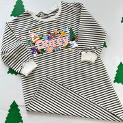 Merry moniker Christmas Striped Slouch kids Sweater/Dress