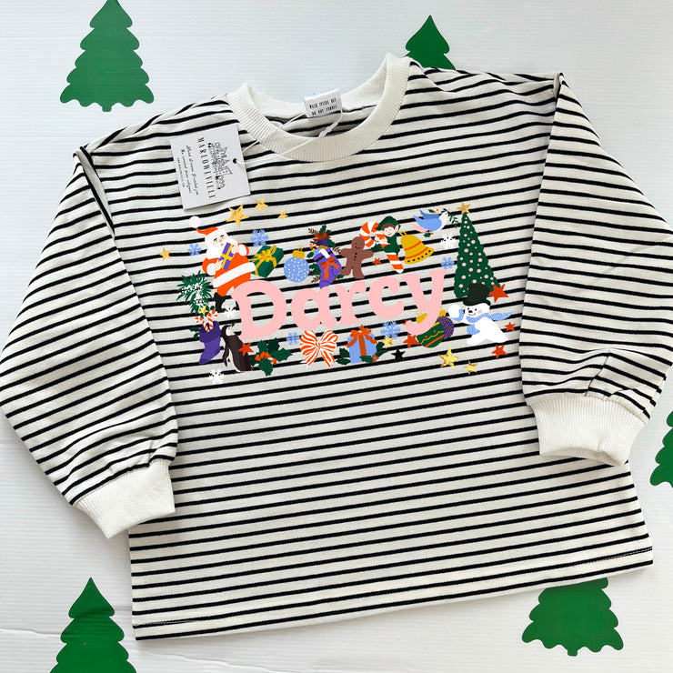 Merry moniker Christmas Striped Slouch kids Sweater/Dress