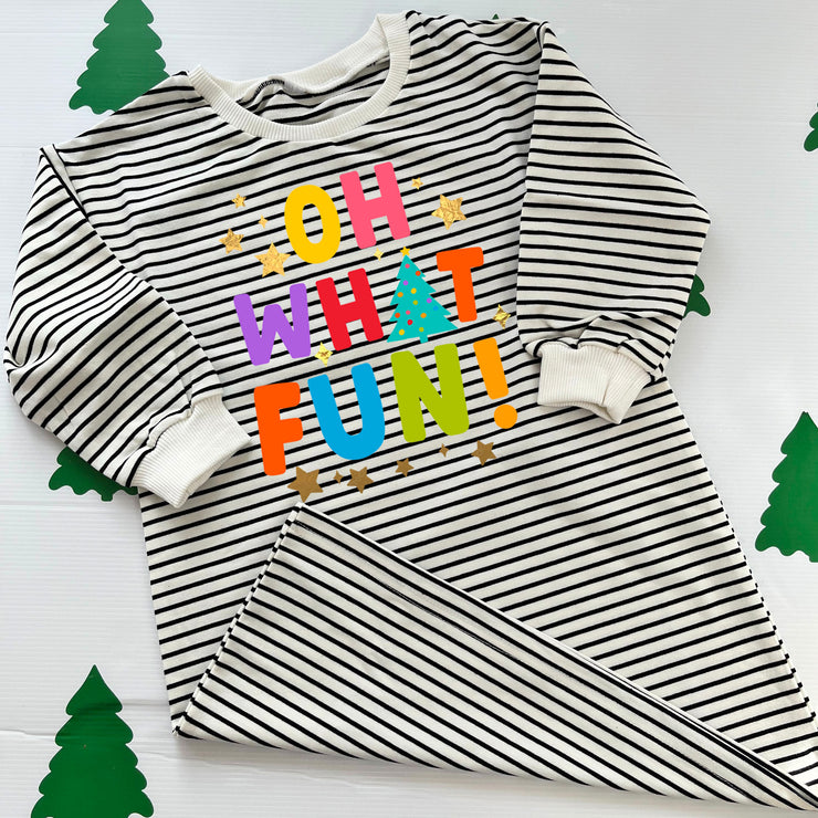 Oh What Fun! Christmas Striped Slouch kids Sweater/Dress