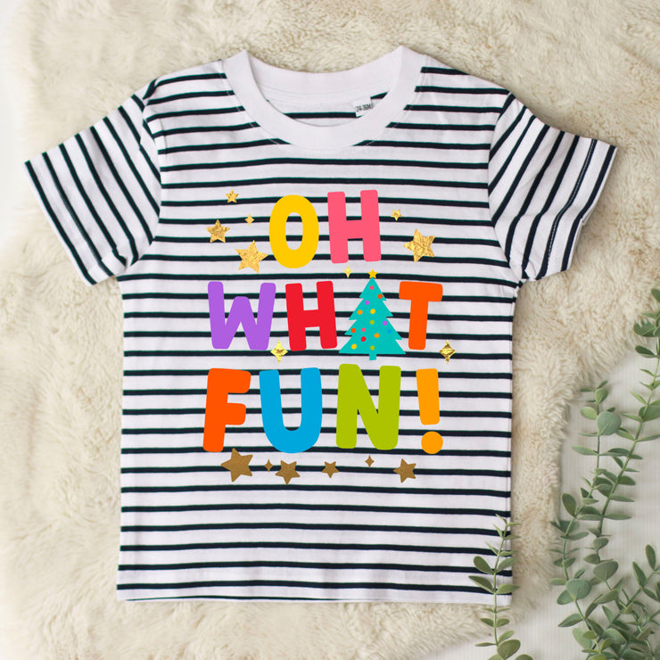 Oh What Fun! Kids Christmas Stripe T-Shirt