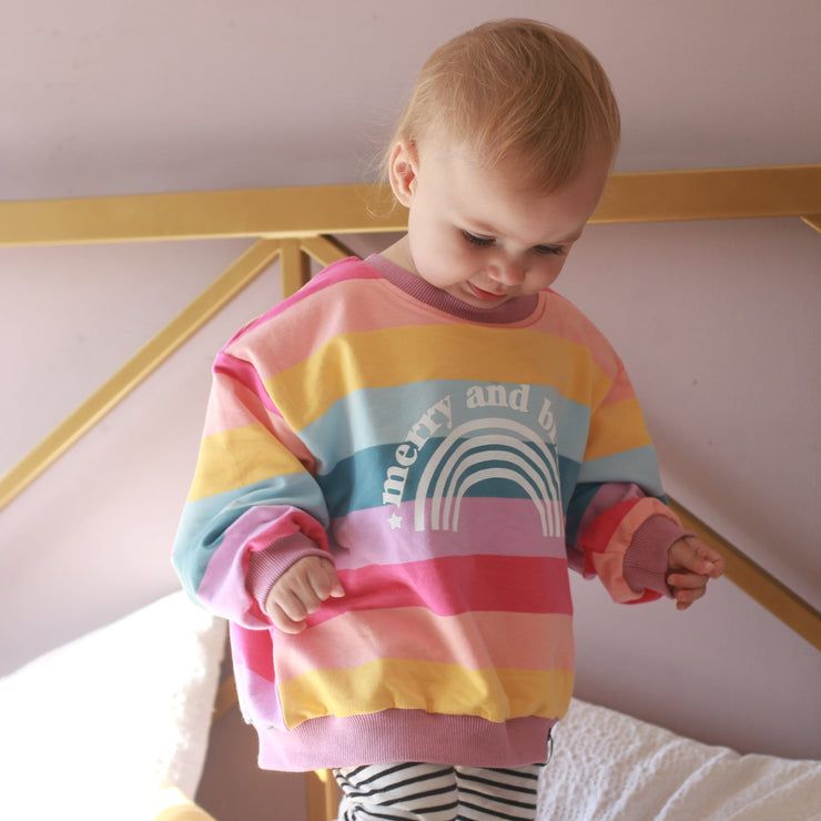 Merry and Bright Christmas Rainbow Kids Jumper