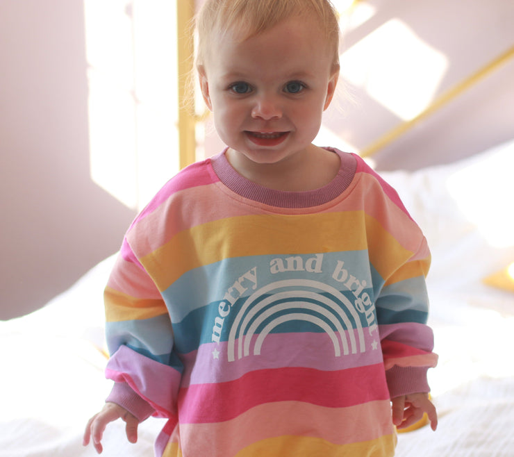 Merry and Bright Christmas Rainbow Kids Jumper